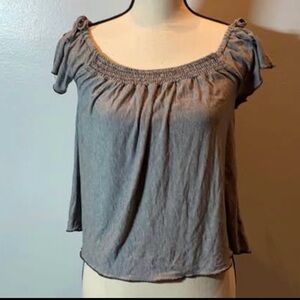 A&E Pinstriped Smocked On-or-Off-Shoulder Tie Flutter Sleeve Top - Size Med
